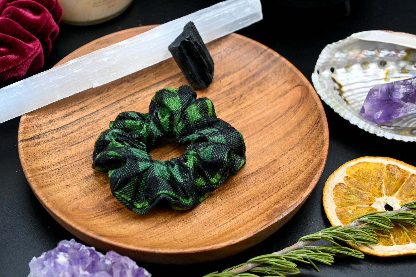 Green Plaid Scrunchie