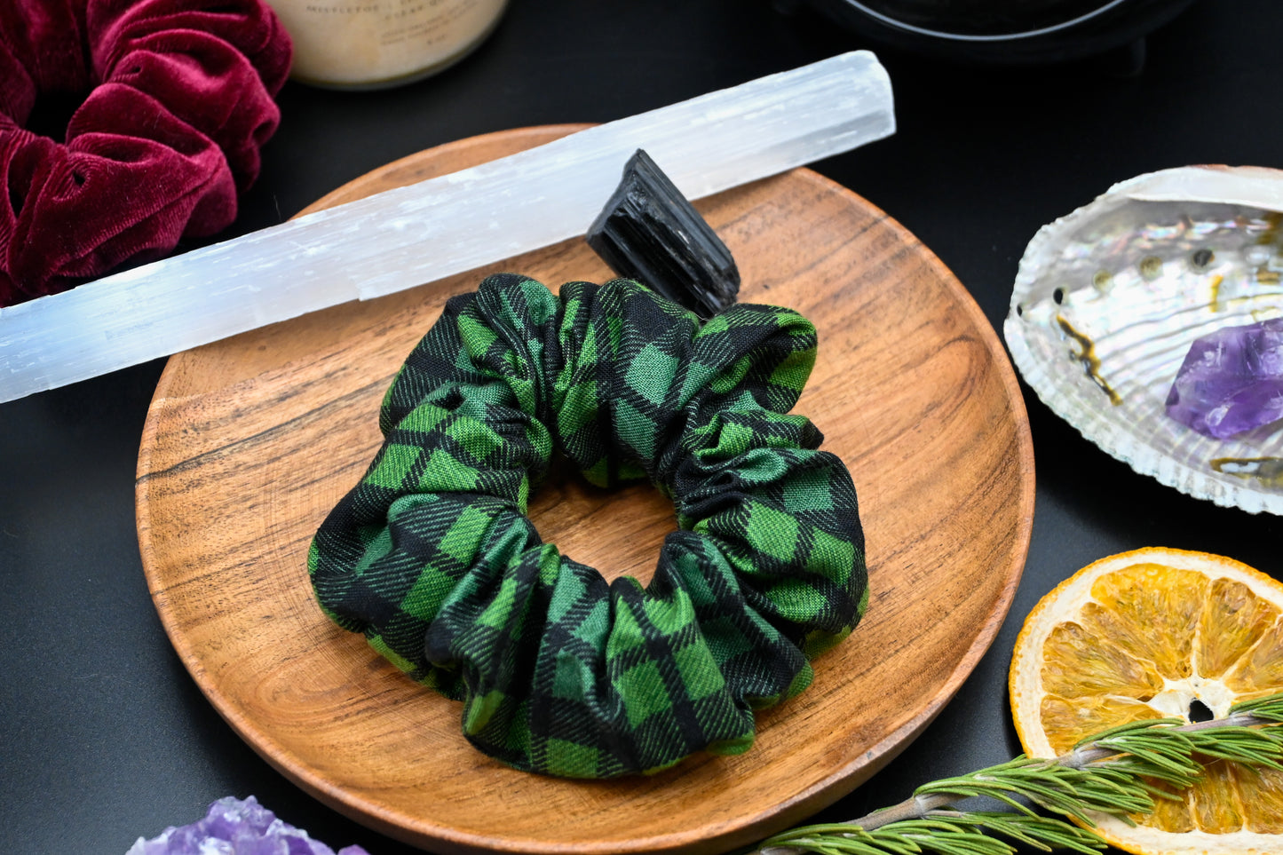 Green Plaid Scrunchie