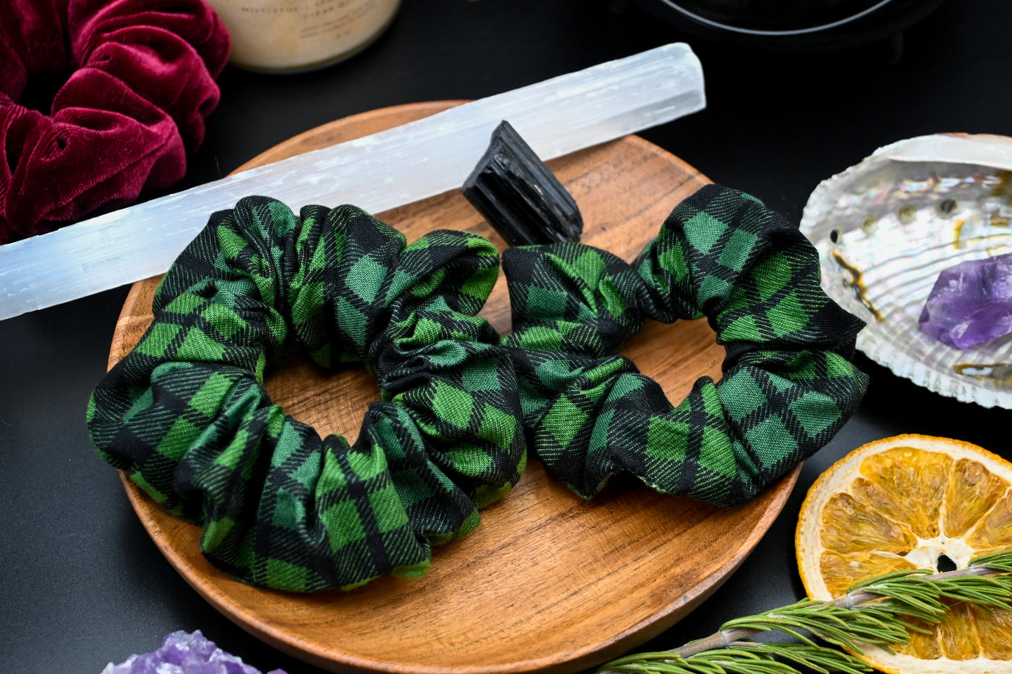 Green Plaid Scrunchie