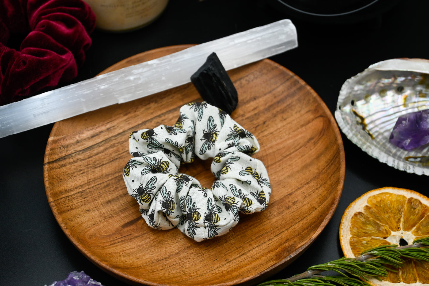 White Bumble Bees Scrunchie