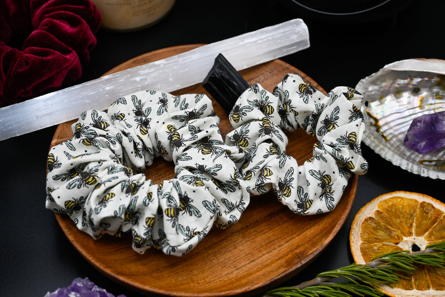 White Bumble Bees Scrunchie