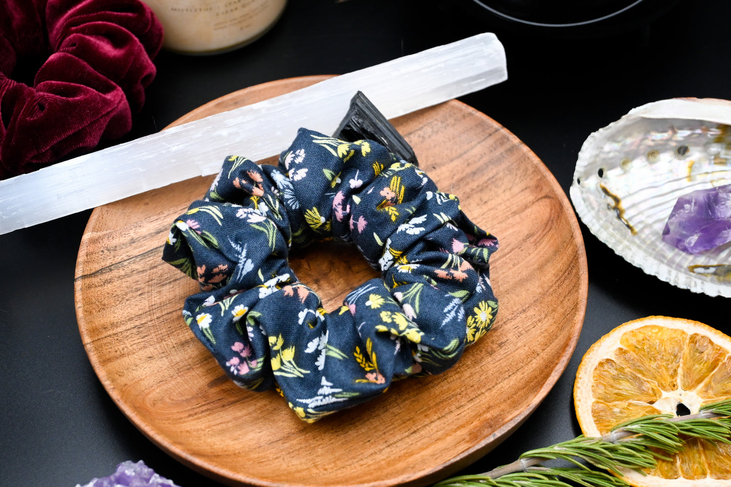 Navy Wildflower Scrunchie