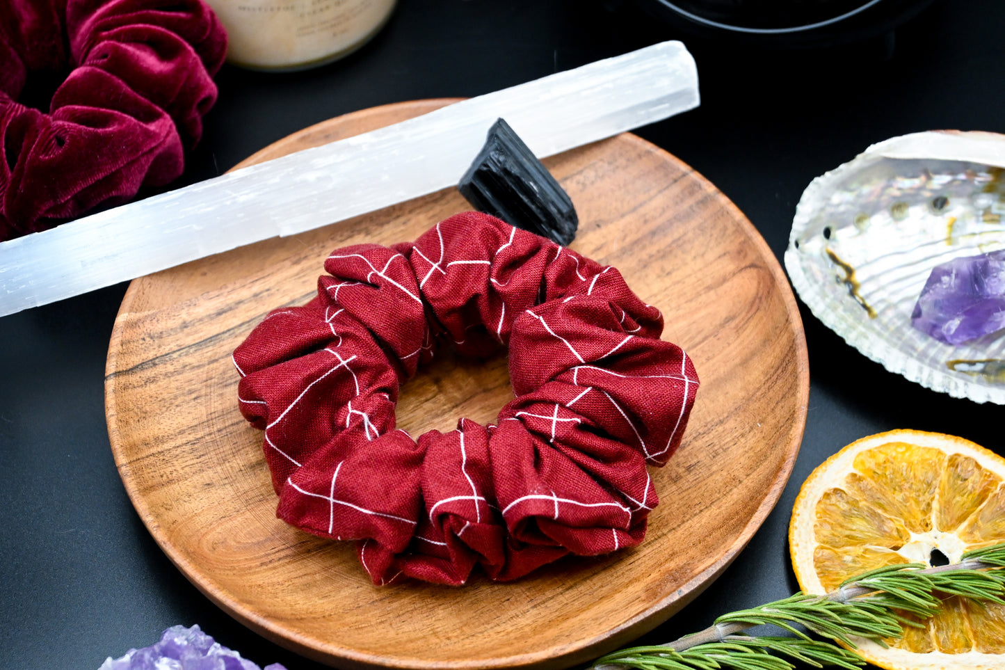 Maroon with Light Plaid Scrunchie