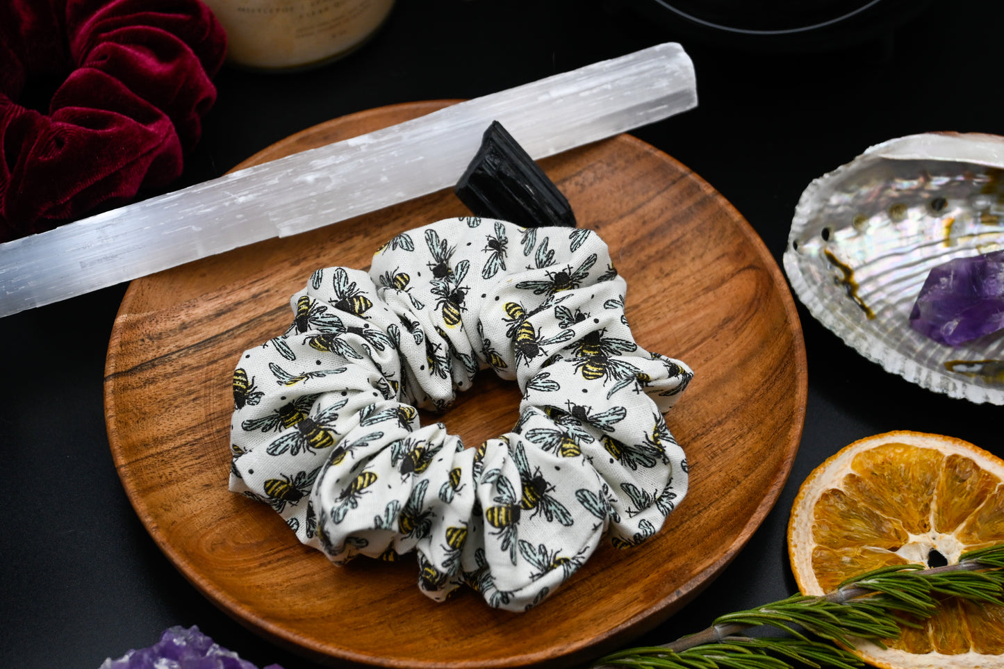 White Bumble Bees Scrunchie