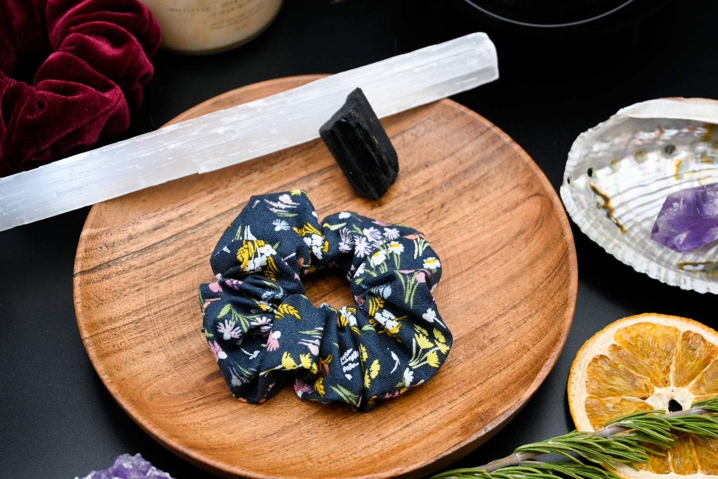 Navy Wildflower Scrunchie