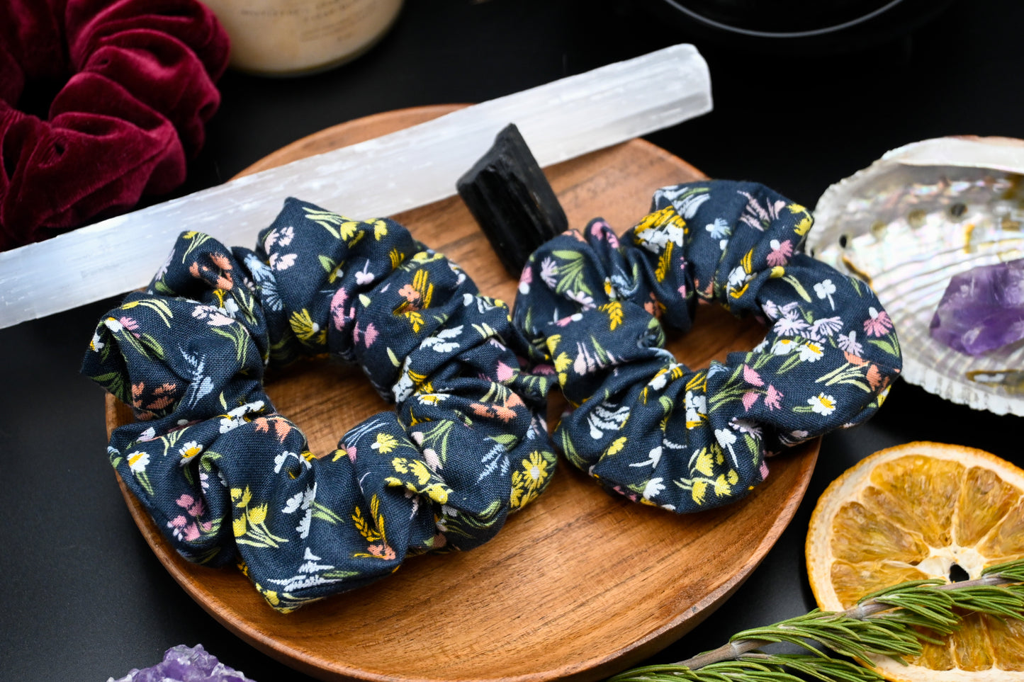 Navy Wildflower Scrunchie