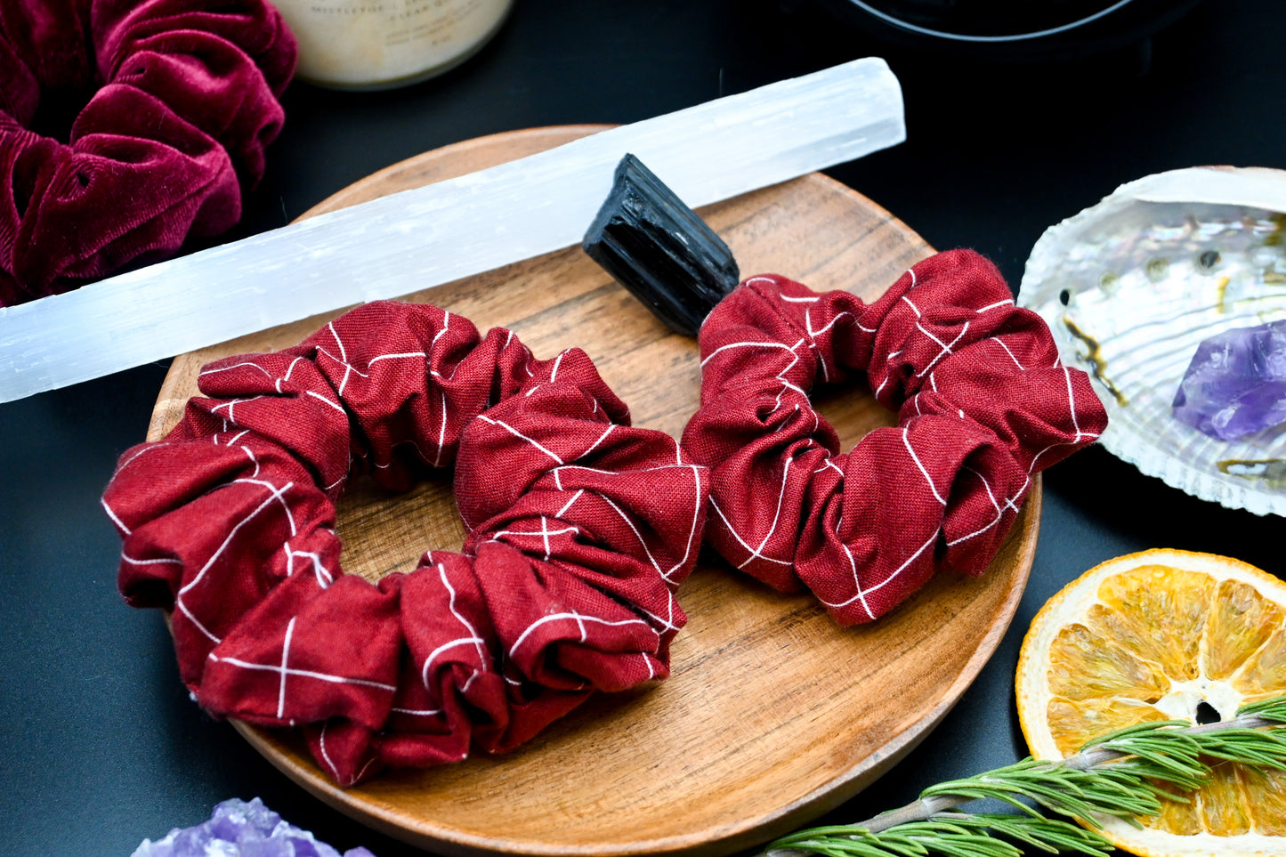 Maroon with Light Plaid Scrunchie